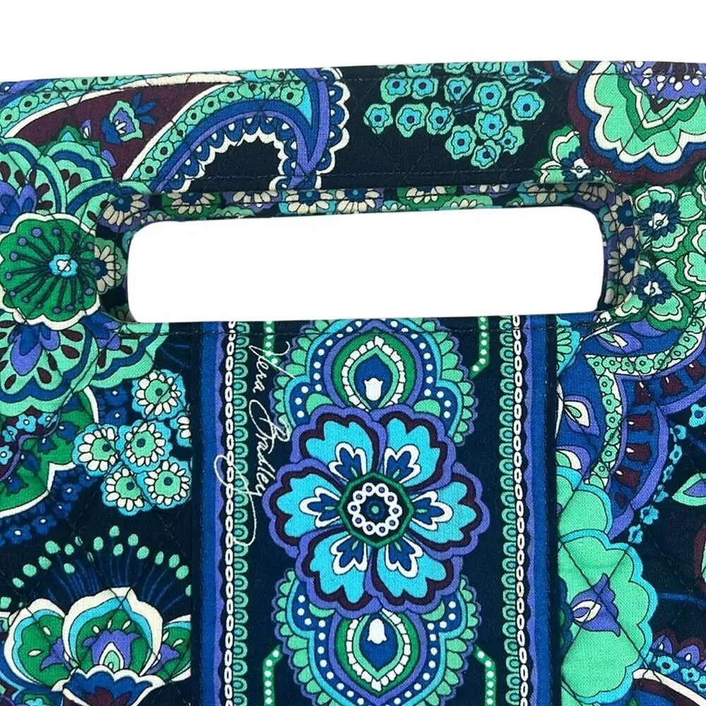 Vera Bradley Crossbody Tote Bag Rhapsody Blue Green Quilted Floral Paisley 70s